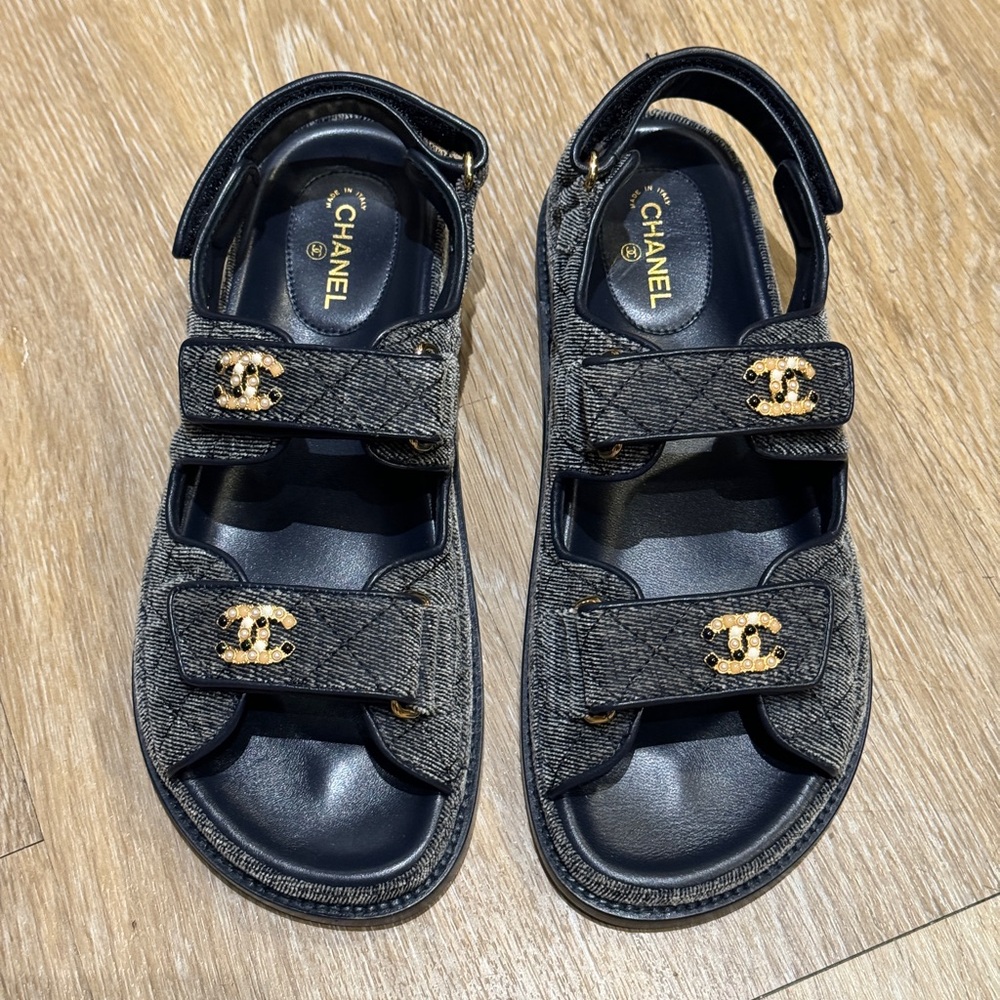 Chanel denim print dad sandals - Picture 1 of 7